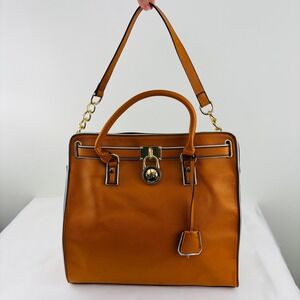 Michael Kors Hamilton Large Satchel Burnt Orange Saffiano Leather Gold Hardware